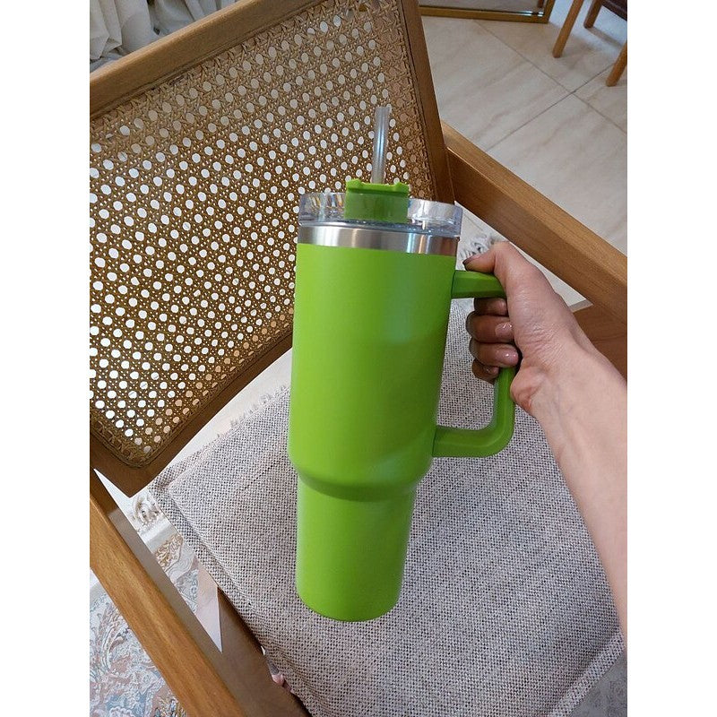 Cana Termos cu Maner si Pai, Izolare Termica 6 Ore, Interior Otel Inoxidabil 304 si Exterior Plastic, Capacitate 1200 ml, 9.9 x 9.9 x 27 cm, Verde