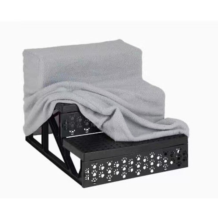 Scara pentru Animale de Companie, 3 Trepte Detasabile pentru Caini si Pisici, Structura PP cu Husa din Plus, 45x35x30 cm, Gri