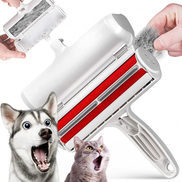 Rolă pentru Îndepărtarea Părului de Animale, Dispozitiv Reutilizabil cu Mâner și Compartiment Colector, Ideal pentru Mobila și Tapițerie, 19x19x6 cm, Alb/Roșu