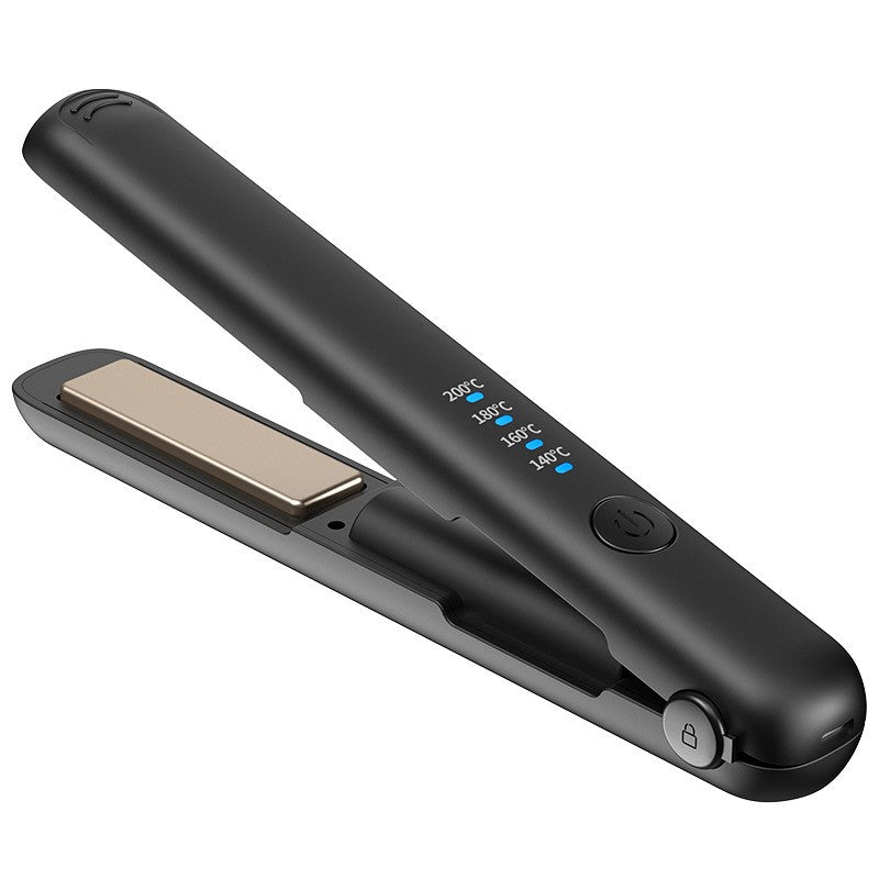 Placa de Par fara Fir pentru Indreptat si Ondulat, Incalzire Rapida 20s, Invelis Ceramic, 4 Trepte de Temperatura 140-200°C, Acumulator 3000 mAh, Portabil, Incarcare USB Tip C, Negru
