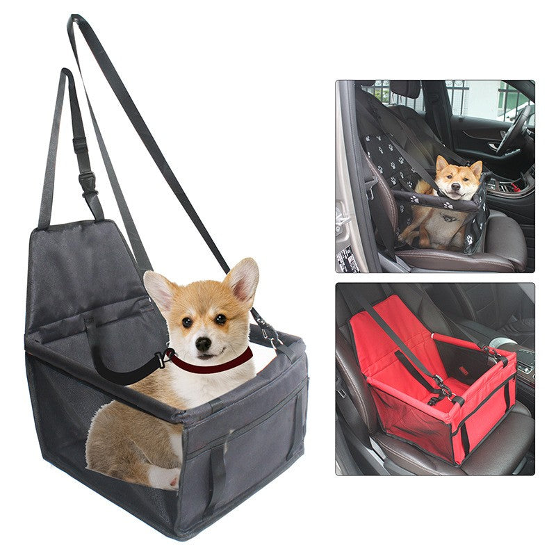 Scaun Auto pentru Animale de Companie, Suport Transport Caini si Pisici cu Centura de Siguranta, Material Oxford Impermeabil si Respirabil, Pliabil, Negru cu Imprimeu, 40x32x42 cm