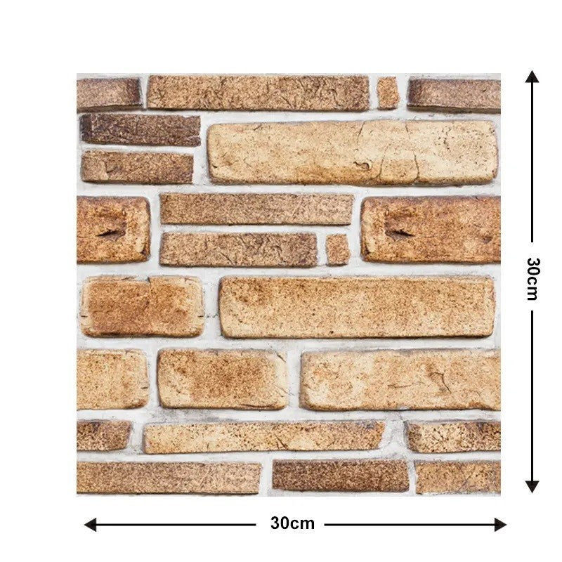 Set 10 Placi Tapet 3D Autoadeziv, Panouri Perete Decorativ Aspect Piatra Naturala, PVC Impermeabil si Lavabil, Izolare Fonica, 30 x 30 cm, 0.9 mp, Bej