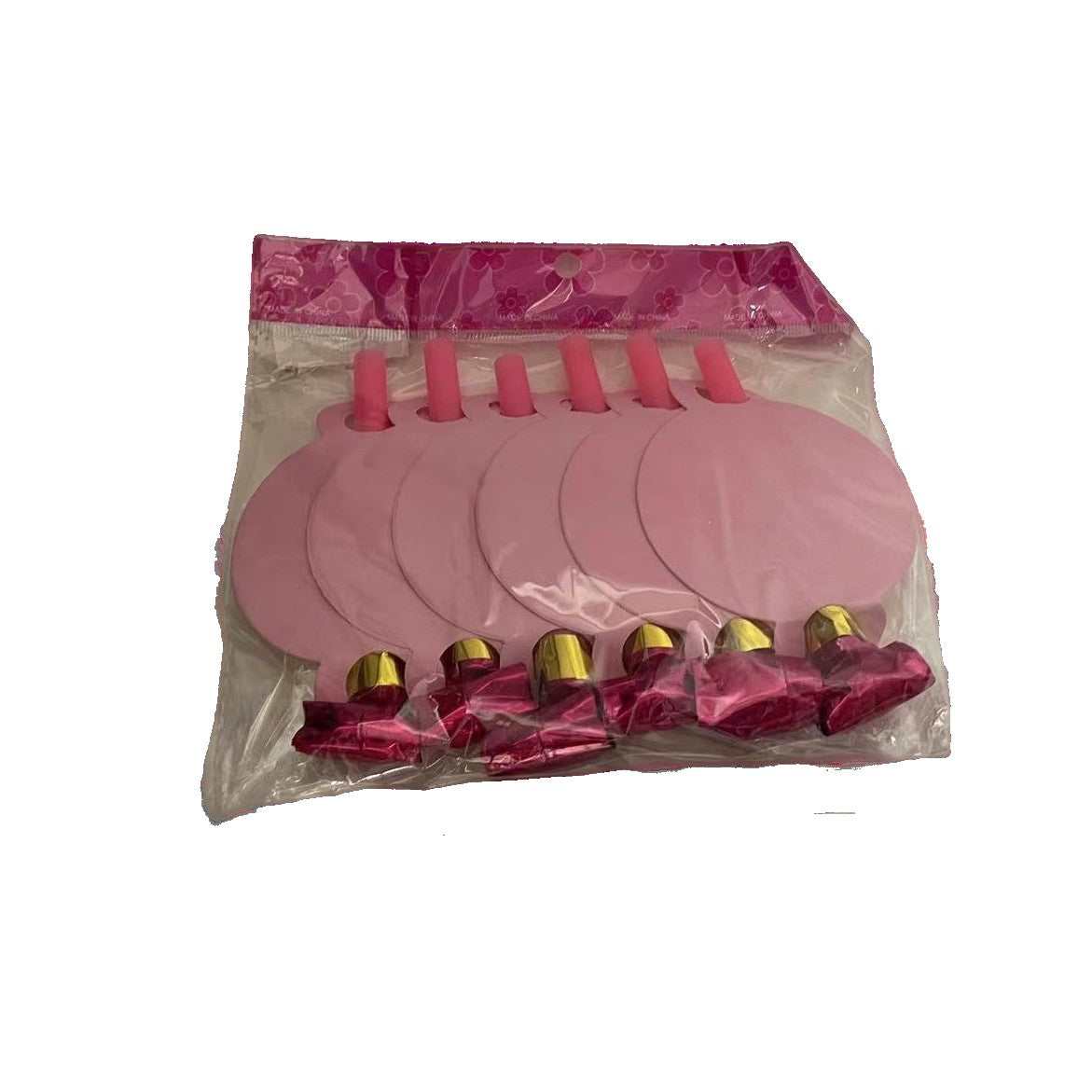 Set 6 Suflatori Happy Birthday pentru Petreceri Aniversare, Hartie si Plastic, Roz