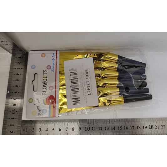 Set 6 Fluiere Party cu Franjuri pentru Copii, Accesorii Aniversare si Evenimente Festive, Material Plastic, Auriu