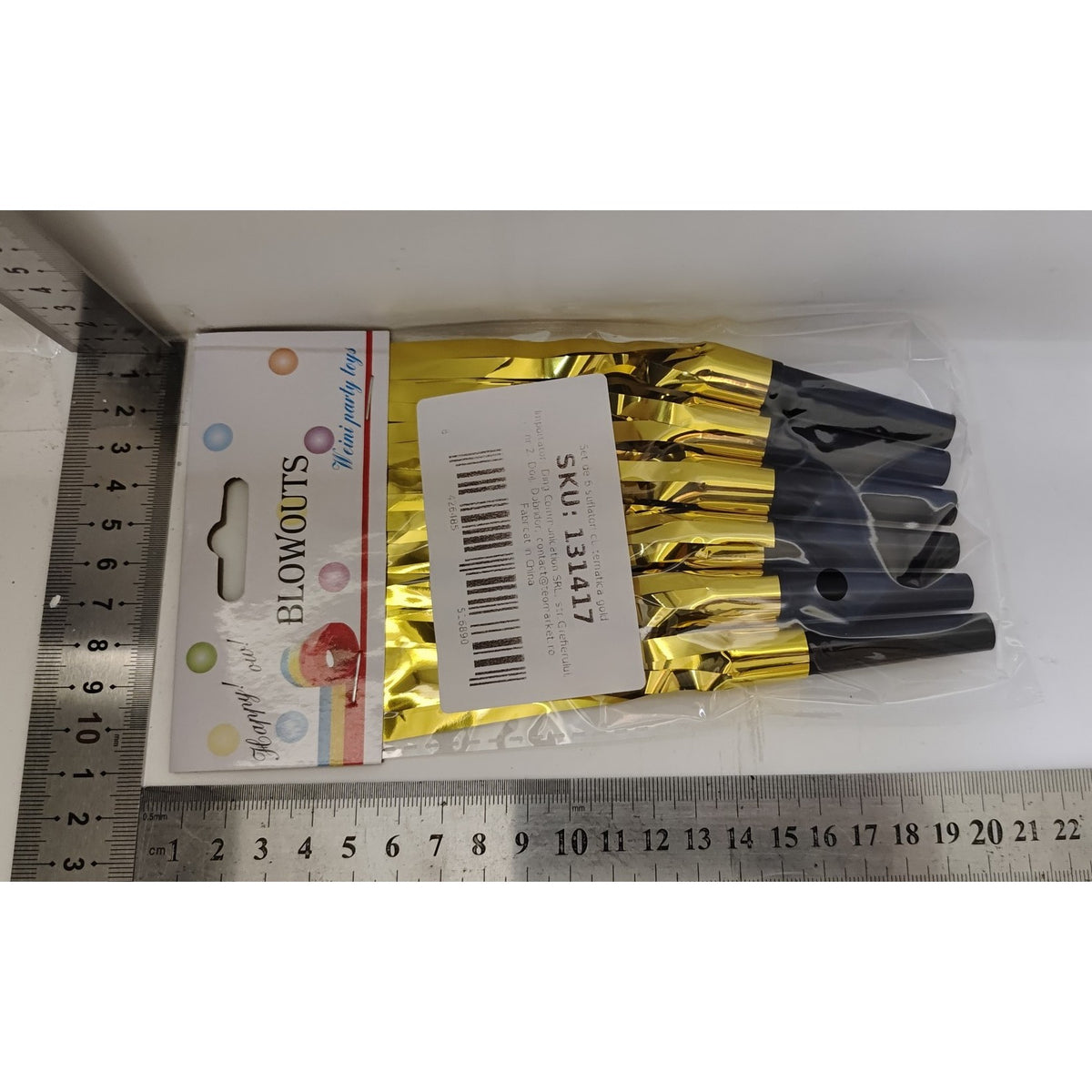 Set 6 Fluiere Party cu Franjuri pentru Copii, Accesorii Aniversare si Evenimente Festive, Material Plastic, Auriu