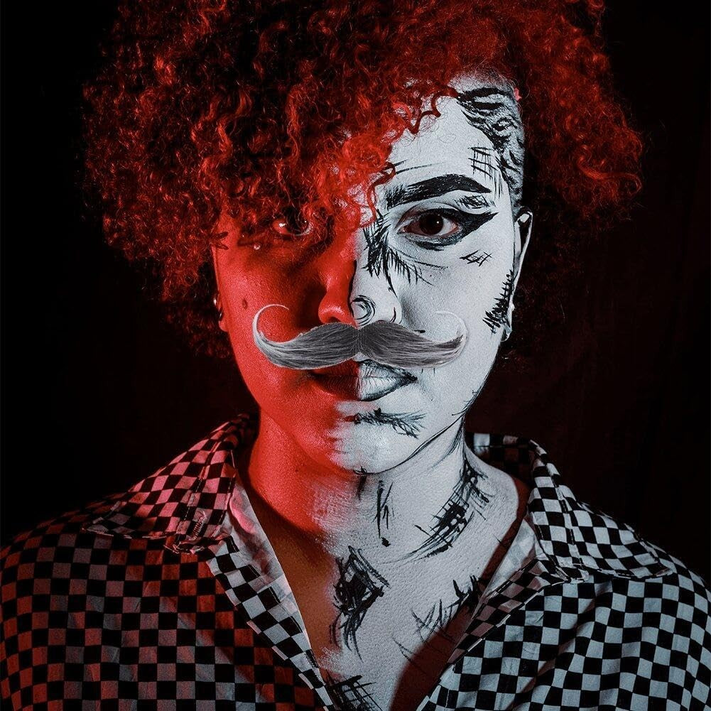 Mustata Falsa Autoadeziva pentru Deghizari si Petreceri Tematice, Model Realist Grizonat din Panza, 13 x 4 cm, Negru/Alb