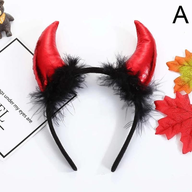 Bentita Deghizare Diavol, Cornite Devil cu Satin si Puf, Plastic si Plus, Rosu Satinat si Negru, Marime Universala