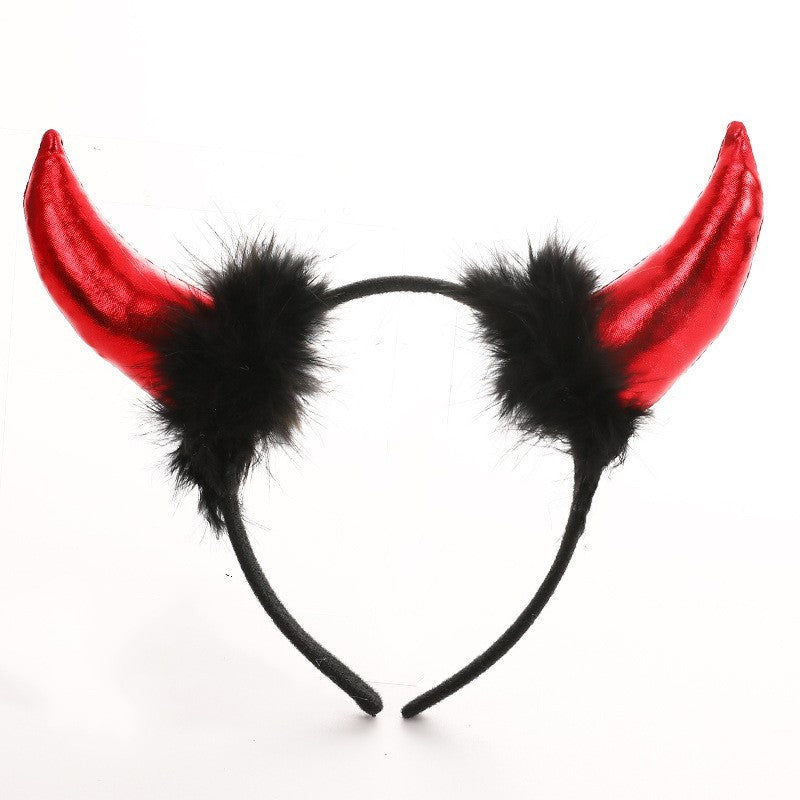 Bentita Deghizare Diavol, Cornite Devil cu Satin si Puf, Plastic si Plus, Rosu Satinat si Negru, Marime Universala