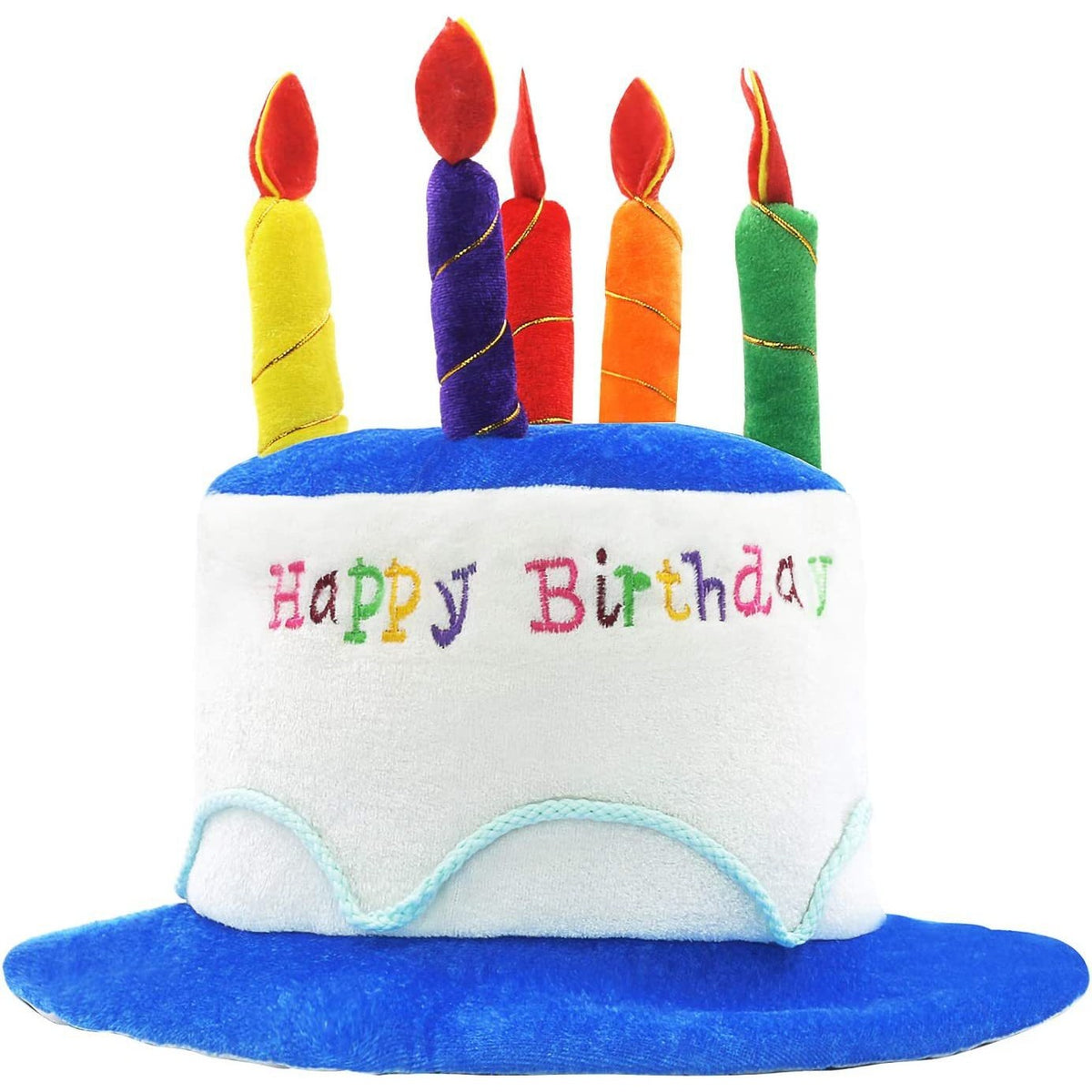 Palarie Petrecere Happy Birthday, Accesoriu Aniversare Model Tort cu Lumanari, Material Textil, Marime Universala 58-60 cm, Albastru