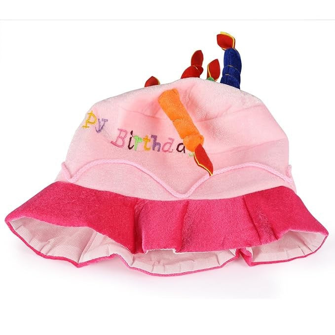 Palarie Petrecere Happy Birthday, Model Tort cu Lumanari, Accesoriu Aniversare, Material Textil, Marime Universala 58-60 cm, Roz