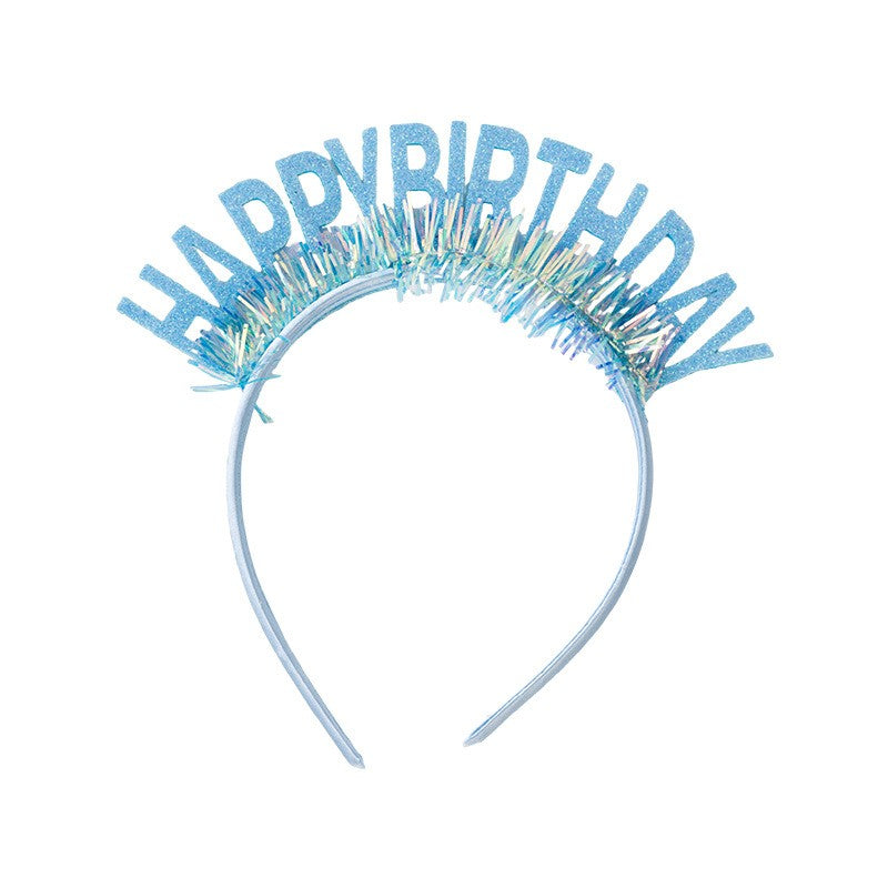 Coroniță Decorativă Happy Birthday, Accesoriu Petrecere Aniversară, Plastic cu Paiete Laser și Sclipici, Mărime Universală Ajustabilă, Albastru