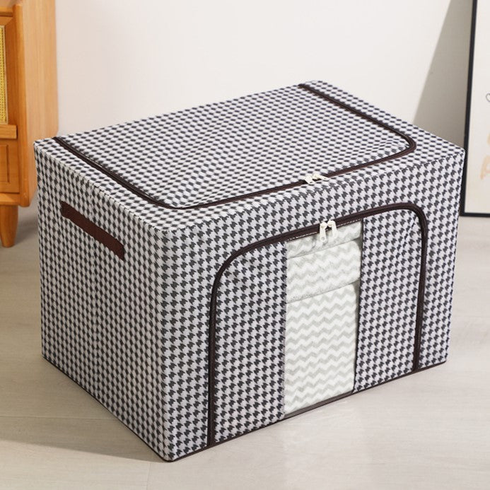 Cutie de Depozitare Pliabila pentru Haine, Organizator cu Cadru Metalic si Fereastra Transparenta, Fermoar Bidirectional, Material Textil, Capacitate 100 L, 60x42x40 cm, Design Zebra, Alb Negru