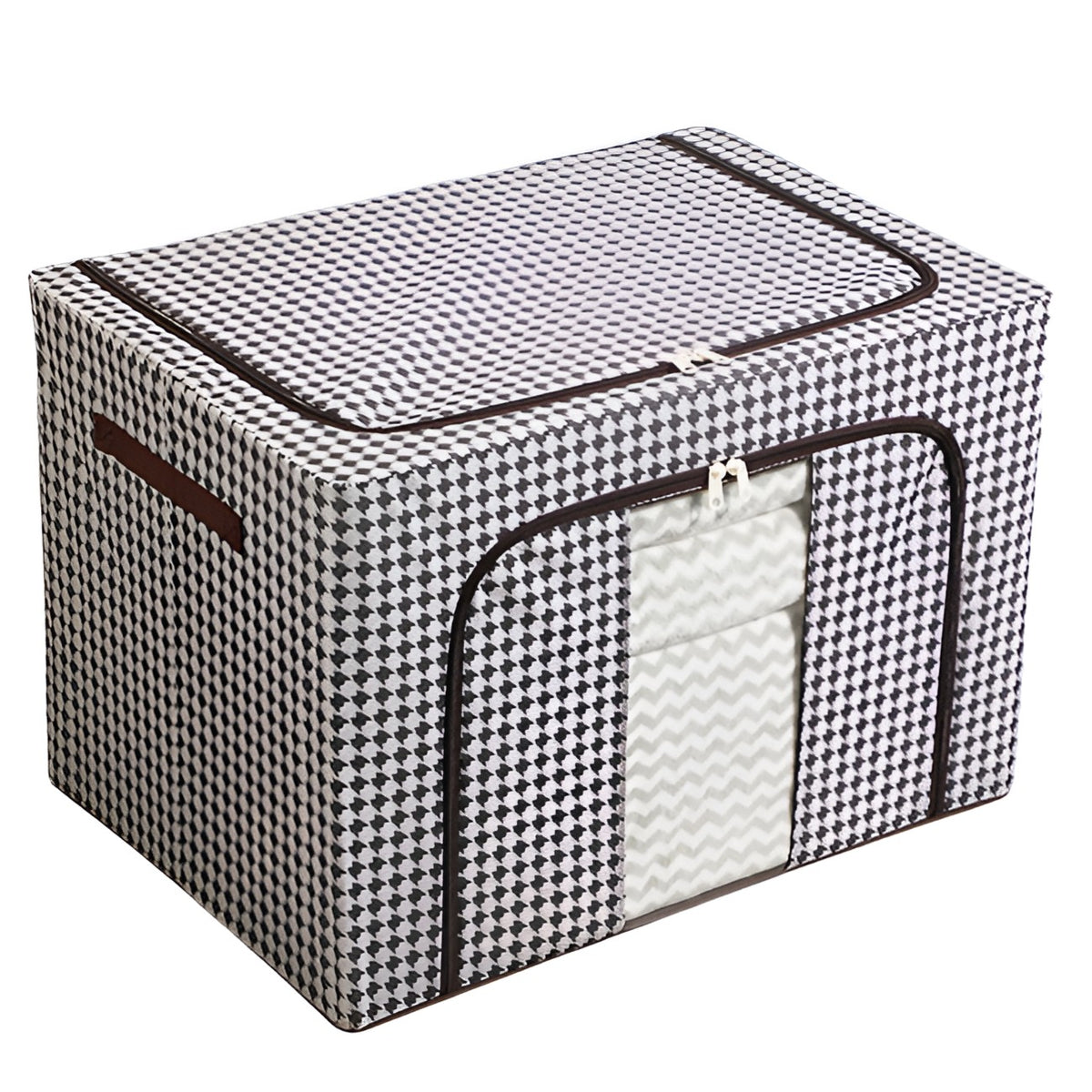 Cutie de Depozitare Pliabila pentru Haine, Organizator cu Cadru Metalic si Fereastra Transparenta, Fermoar Bidirectional, Material Textil, Capacitate 100 L, 60x42x40 cm, Design Zebra, Alb Negru