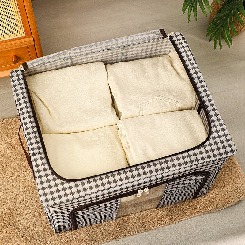 Cutie de Depozitare Pliabila pentru Haine, Organizator cu Cadru Metalic si Fereastra Transparenta, Fermoar Bidirectional, Material Textil, Capacitate 100 L, 60x42x40 cm, Design Zebra, Alb Negru