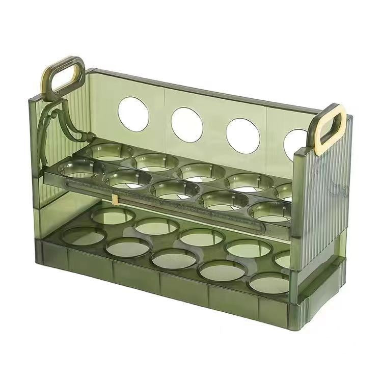 Organizator Suport pentru Oua in Frigider, Design Etajat pe 2 Niveluri, Plastic Rezistent, Capacitate 20 Oua, 25.5 x 10 x 17 cm, Verde Transparent
