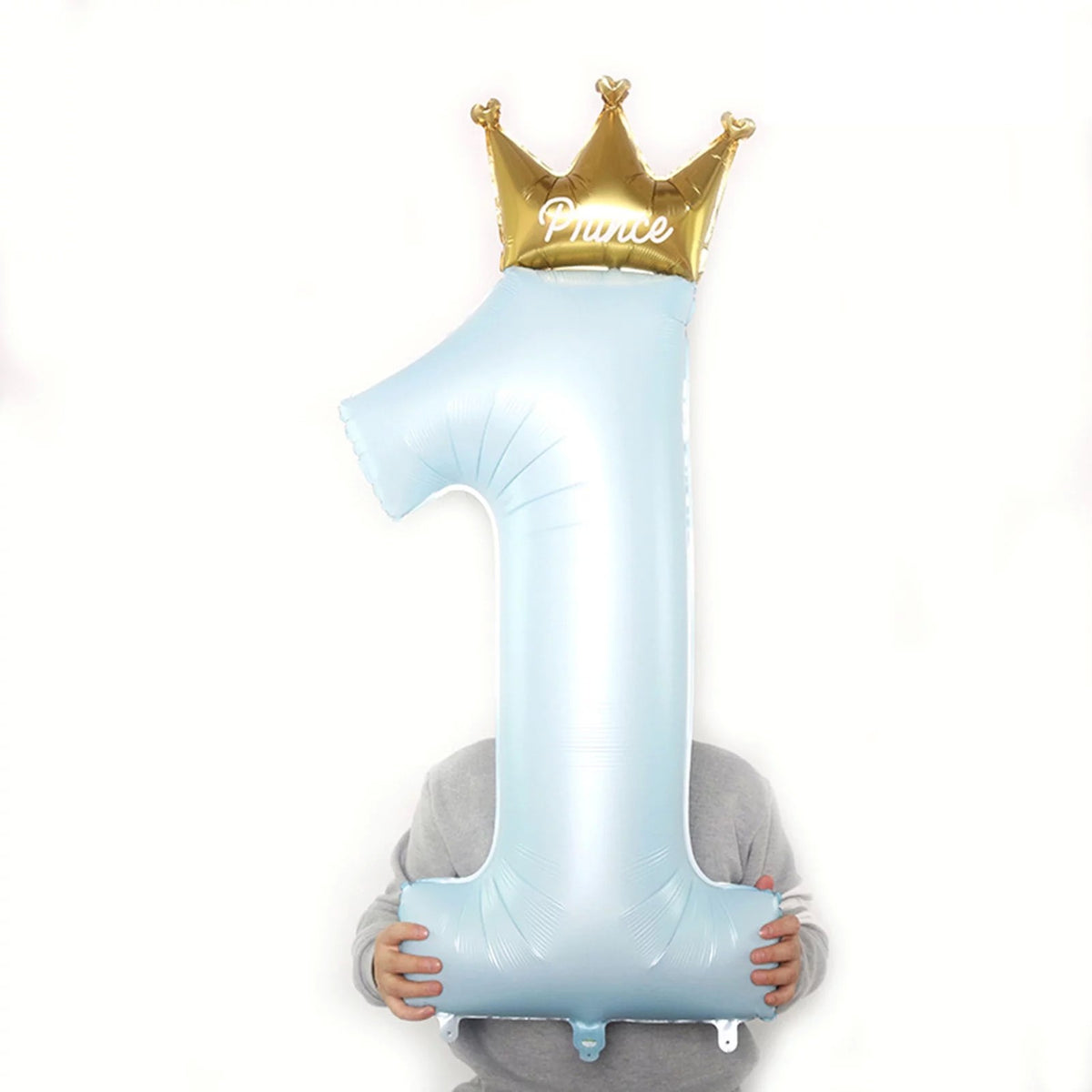 Balon Cifra 1 Cu Coroana, Figurina Din Folie Metalizata, Umflare Aer Sau Heliu, Include Pai, 91 cm, Albastru