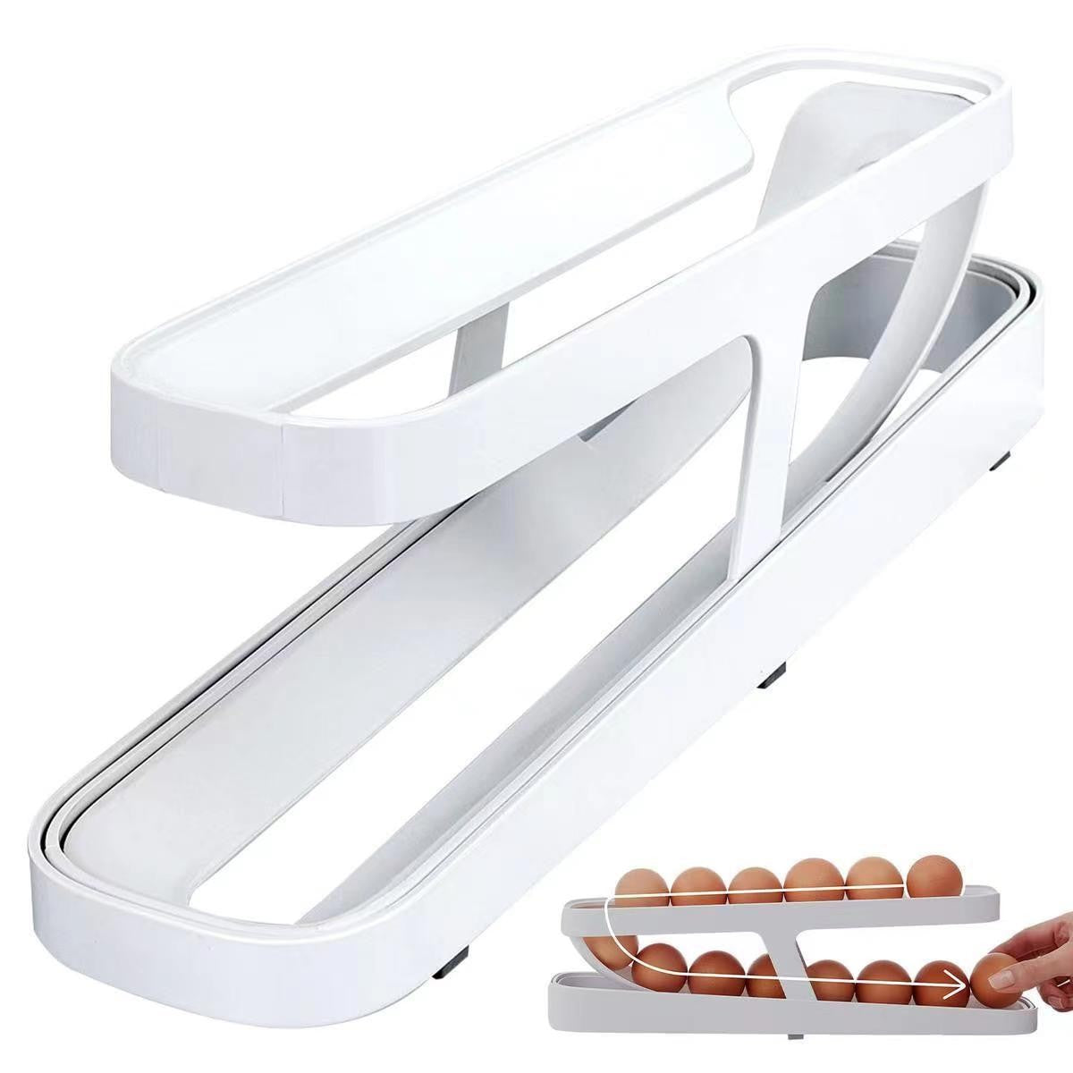 Suport Pentru Oua Pentru Usa Frigiderului, Organizator Vertical Cu Doua Straturi, Plastic Rezistent, 36x8.2x10 cm, Alb