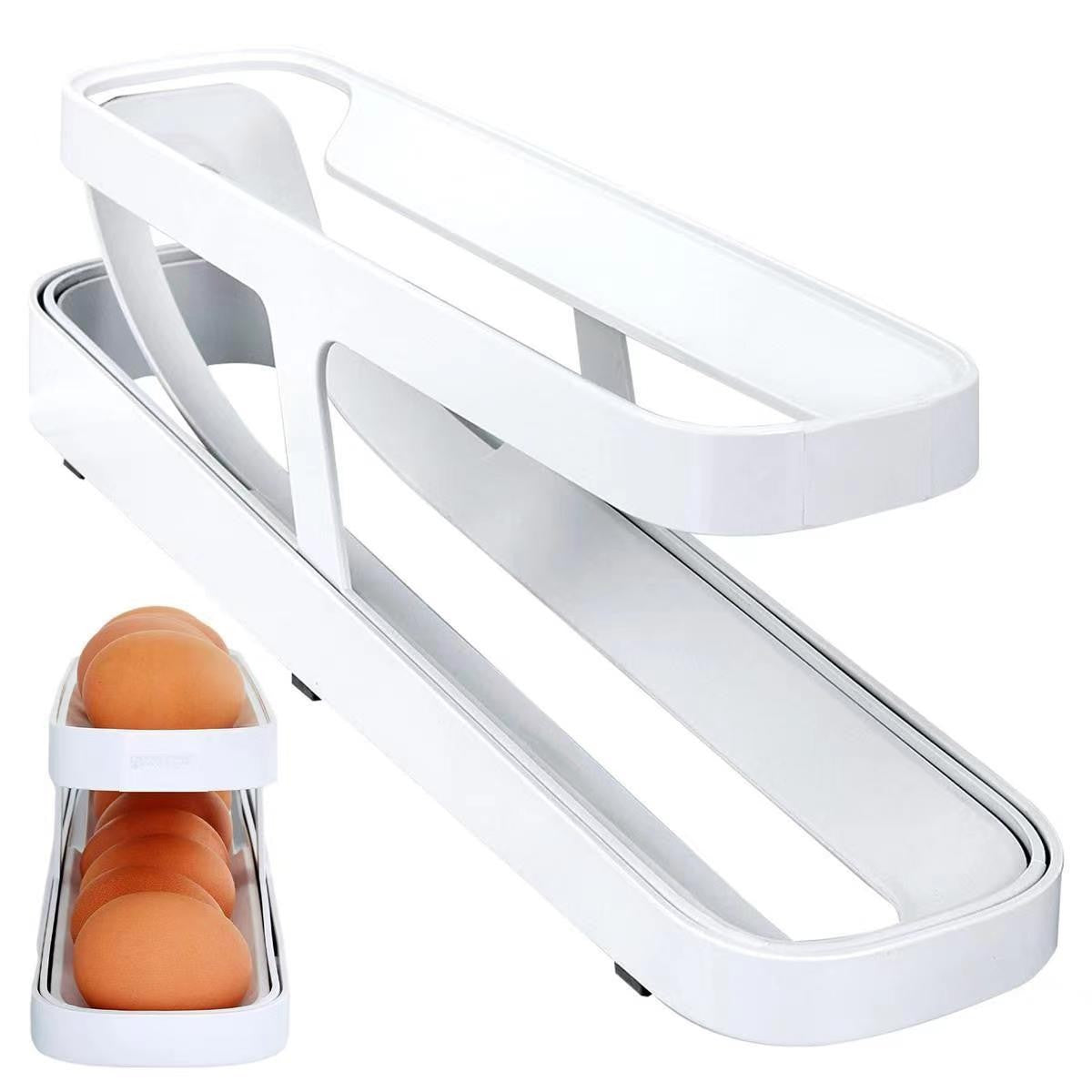 Suport Pentru Oua Pentru Usa Frigiderului, Organizator Vertical Cu Doua Straturi, Plastic Rezistent, 36x8.2x10 cm, Alb