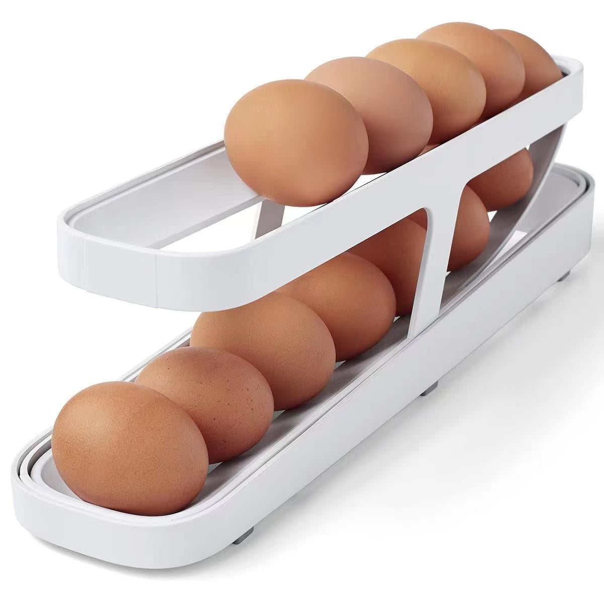 Suport Pentru Oua Pentru Usa Frigiderului, Organizator Vertical Cu Doua Straturi, Plastic Rezistent, 36x8.2x10 cm, Alb