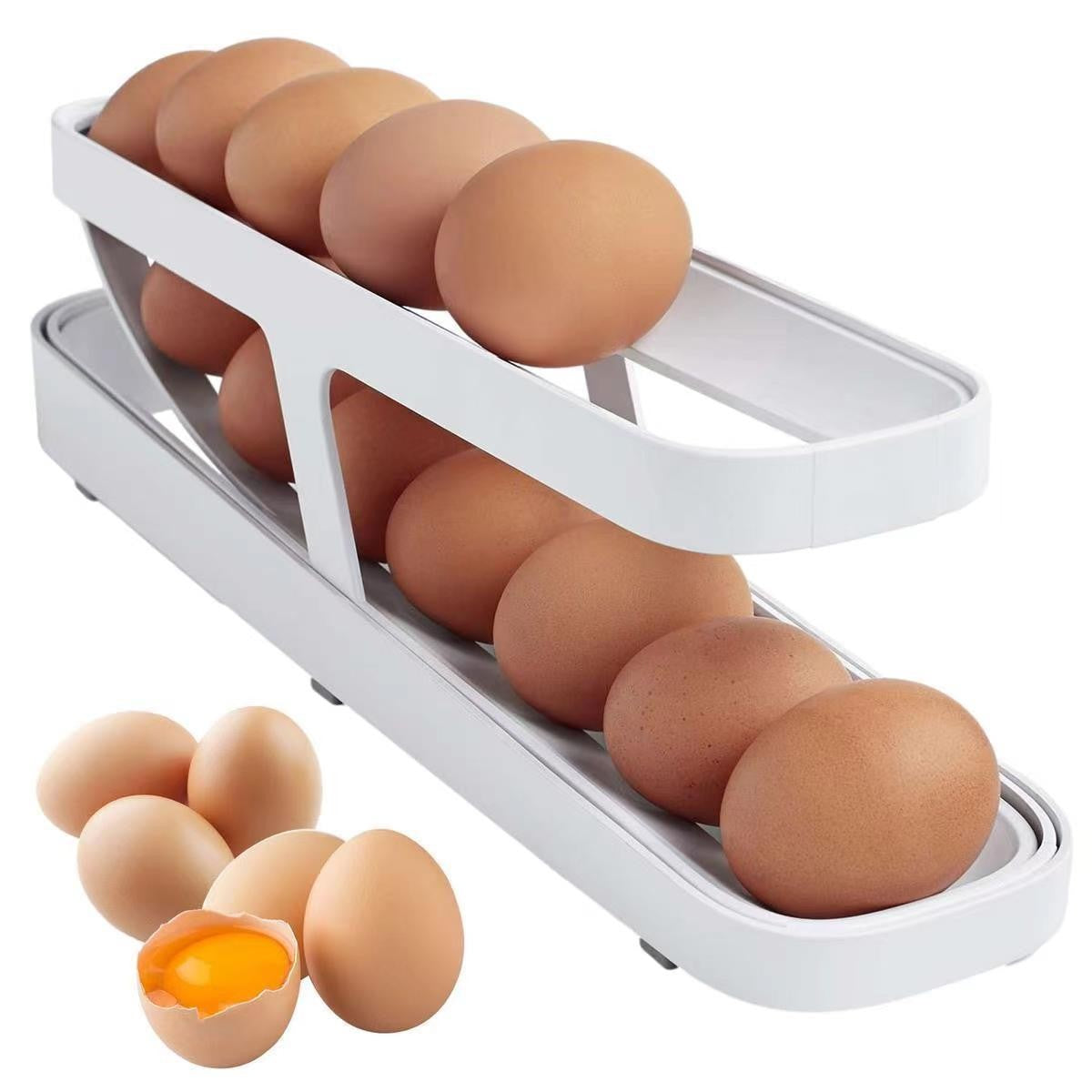 Suport Pentru Oua Pentru Usa Frigiderului, Organizator Vertical Cu Doua Straturi, Plastic Rezistent, 36x8.2x10 cm, Alb