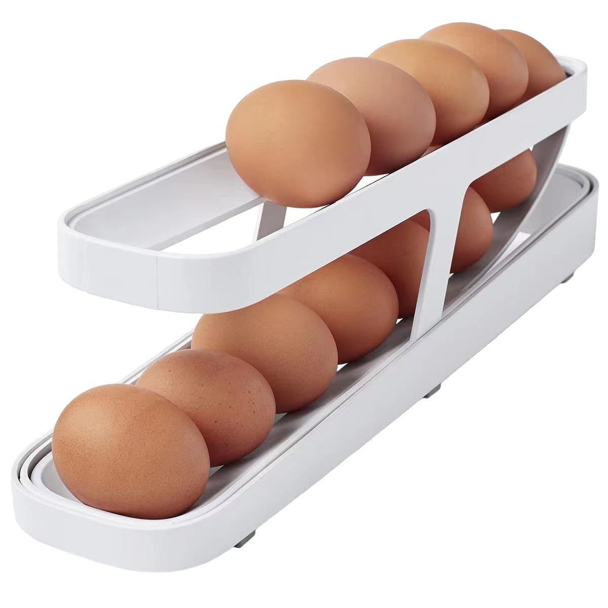 Suport Pentru Oua Pentru Usa Frigiderului, Organizator Vertical Cu Doua Straturi, Plastic Rezistent, 36x8.2x10 cm, Alb