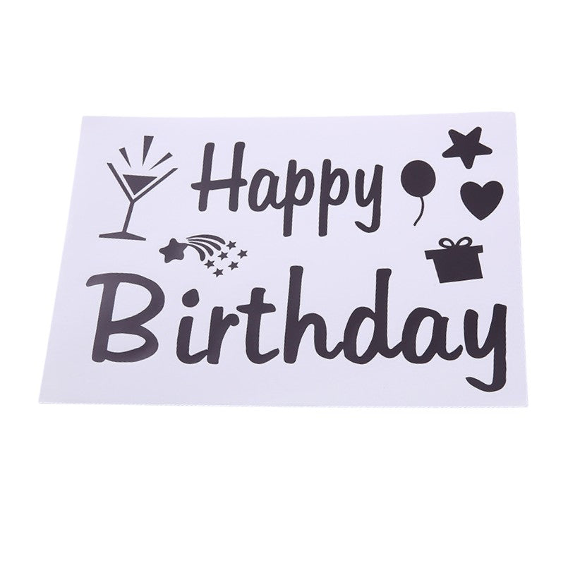Sticker Autocolant pentru Baloane si Decoratiuni, Tematica Aniversare, Model Scris Happy Birthday, Material Vinil Rezistent, 29 x 21 cm, Negru