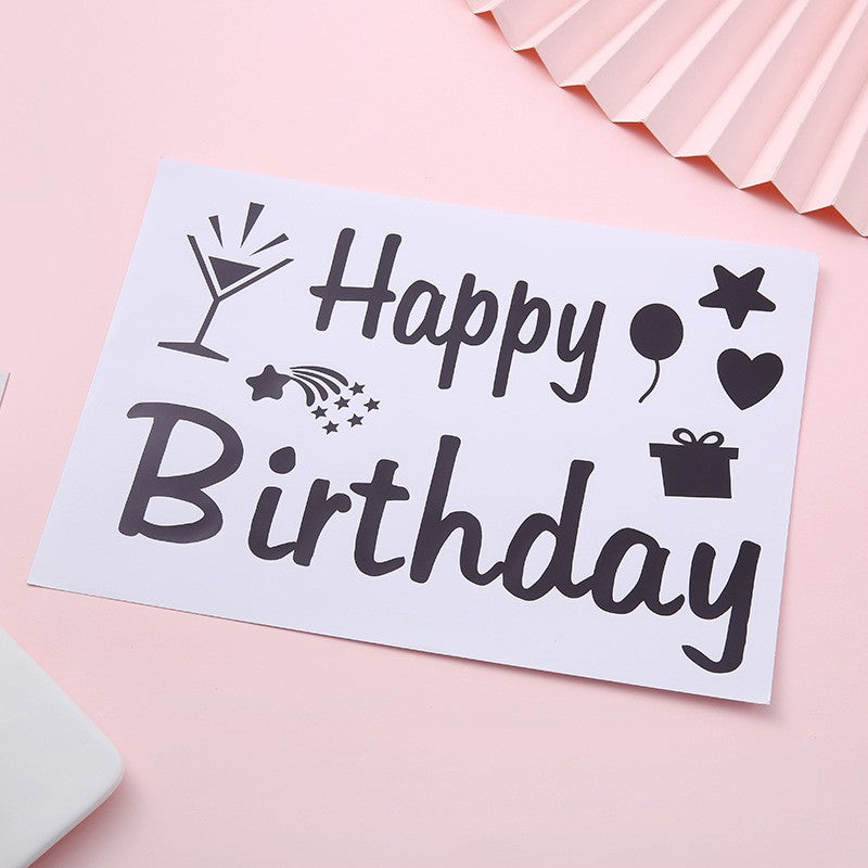 Sticker Autocolant pentru Baloane si Decoratiuni, Tematica Aniversare, Model Scris Happy Birthday, Material Vinil Rezistent, 29 x 21 cm, Negru