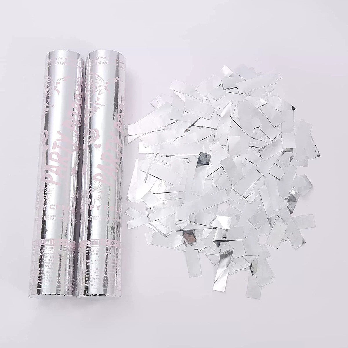 Tun Confetti Petrecere, Efect Spectaculos, Confetti Biodegradabile din Hartie, Ambalaj Carton, 30 cm, Argintiu