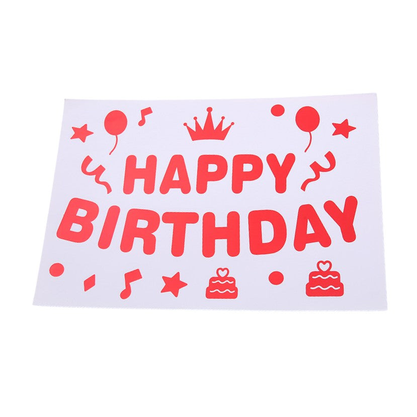 Sticker Autocolant pentru Baloane si Decor, Mesaj Happy Birthday, Tematica Aniversare, Vinil, 29x21 cm, Rosu