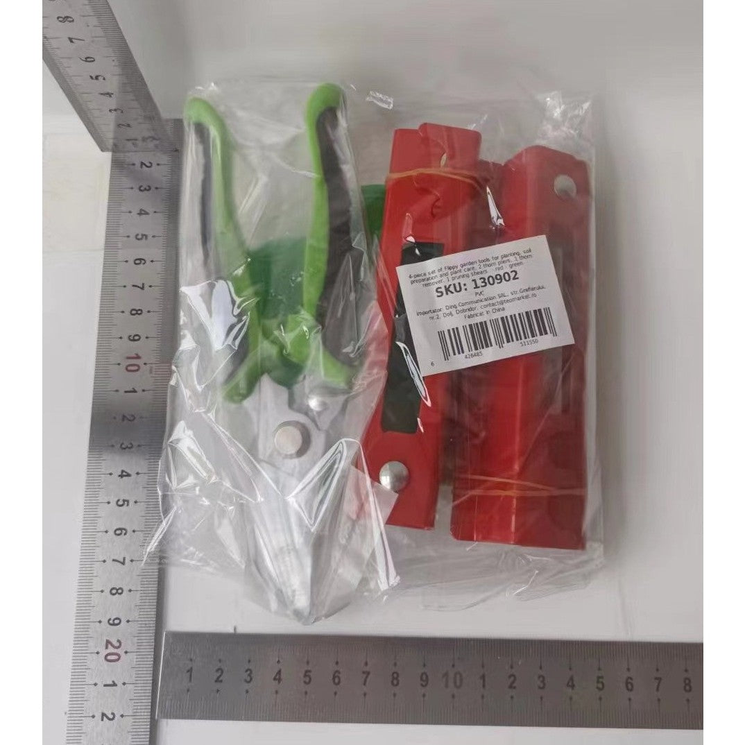Set 4 Unelte de Gradinarit pentru Trandafiri, Clesti de Indepartare Spini si Foarfeca de Taiere, Otel Carbon si PVC, Rosu/Verde, 4 Piese