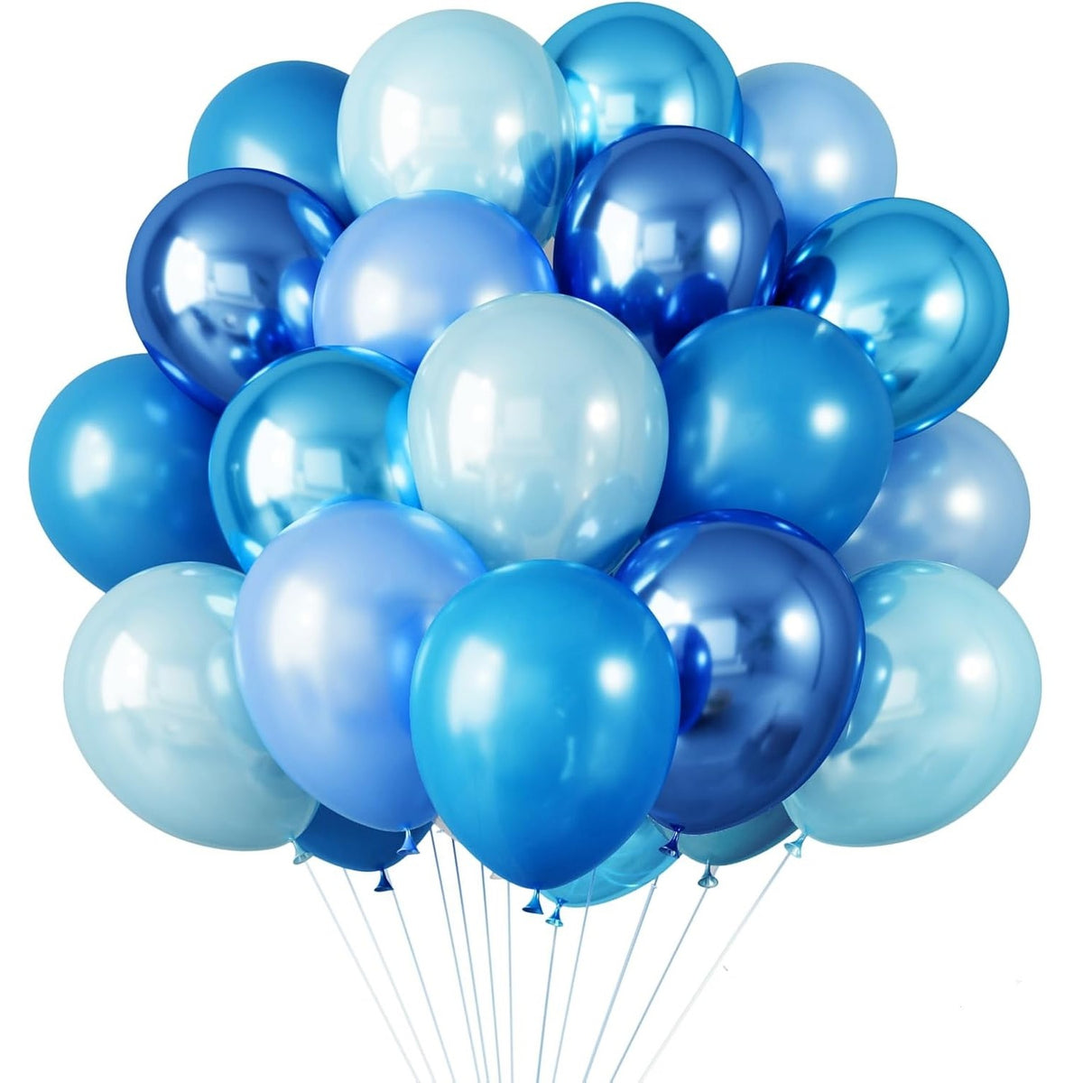 Set 10 Baloane Latex Chrome, Model Party pentru Petreceri, Efect Metalizat, Diferite Nuante Albastru, 23 cm, 2.2 g