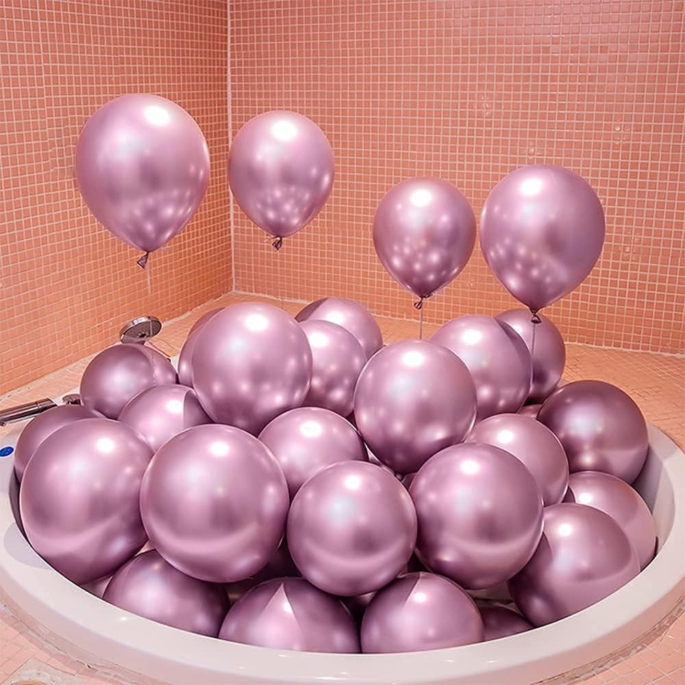 Set 10 Baloane din Latex Chrome, Model Party pentru Petreceri, Efect Metalizat, Compatibile Aer sau Heliu, 23 cm, Mov, 2.2 g