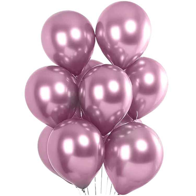 Set 10 Baloane din Latex Chrome, Model Party pentru Petreceri, Efect Metalizat, Compatibile Aer sau Heliu, 23 cm, Mov, 2.2 g