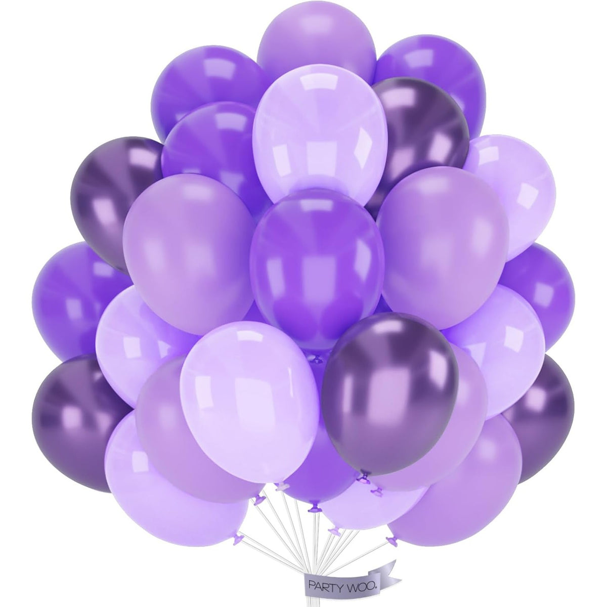 Set 10 Baloane Party din Latex, Aspect Chrome Metalizat, Compatibile cu Aer sau Heliu, Biodegradabile, 23 cm, Mov Diferite Nuante