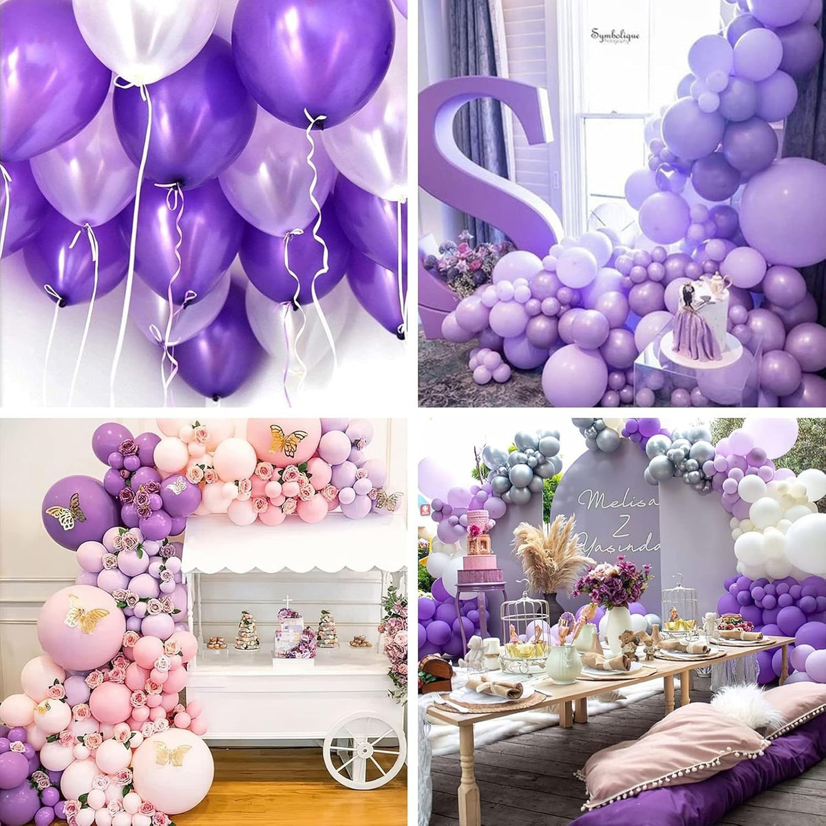 Set 10 Baloane Party din Latex, Aspect Chrome Metalizat, Compatibile cu Aer sau Heliu, Biodegradabile, 23 cm, Mov Diferite Nuante