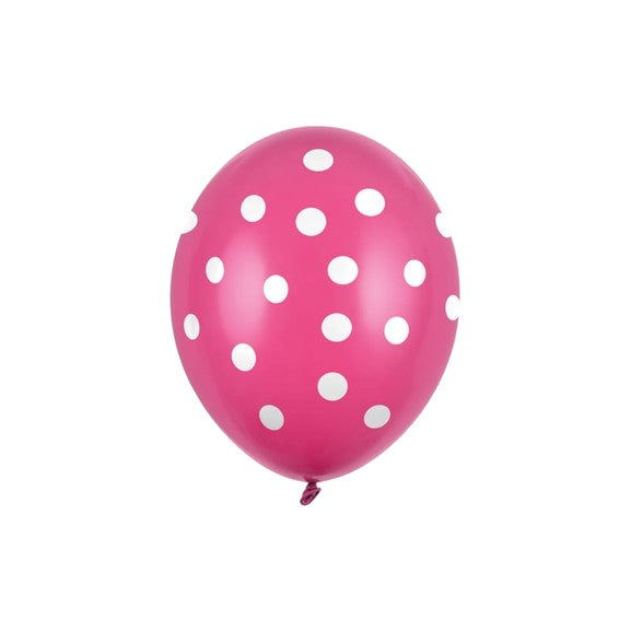 Set 10 Baloane Party din Latex, Mix Baloane cu Buline și Simple, Compatibile Aer sau Heliu, 30 cm, Fucsia, 2.8 g