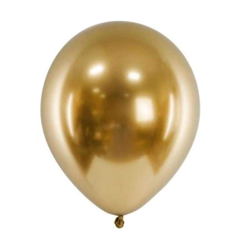 Set 10 Baloane din Latex Chrome, Model Party pentru Petreceri, Efect Oglinda Metalizat, 13 cm, Auriu Gold