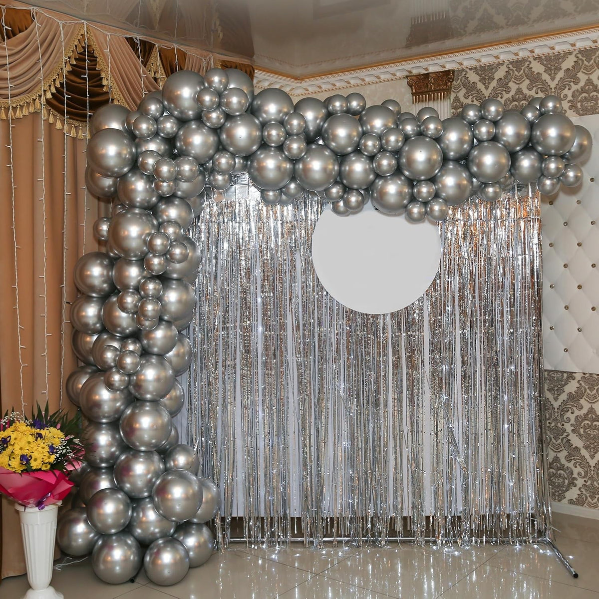 Set 10 Baloane din Latex Chrome, Model Party pentru Petrecere, Efect Metalizat Sclipitor, Argintiu Silver, 13 cm