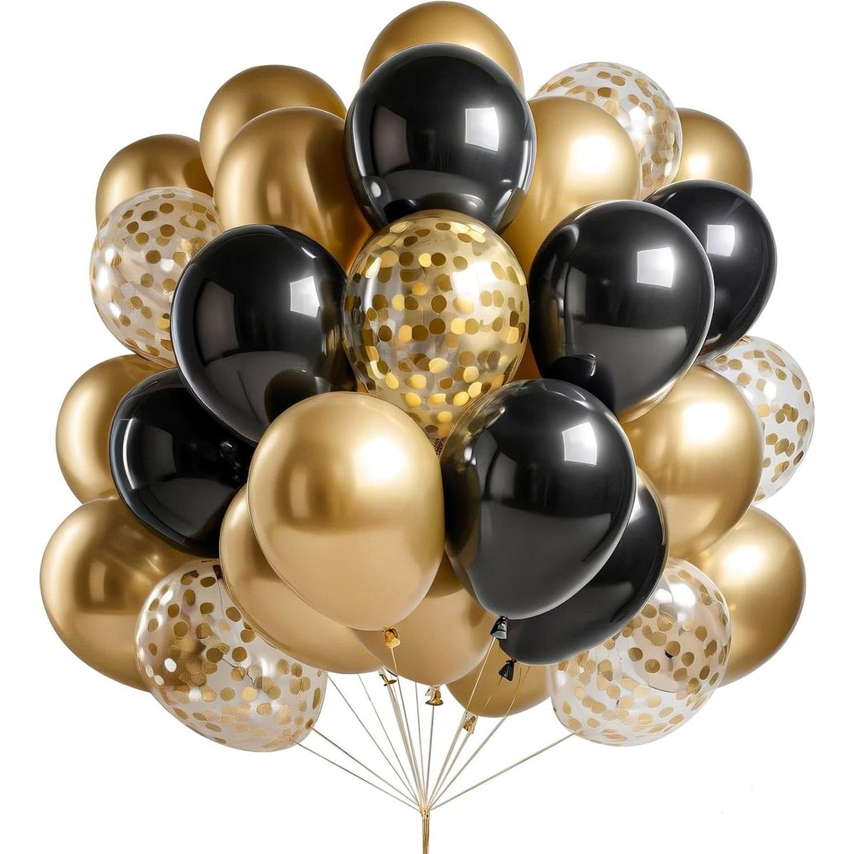Set 16 Baloane Party din Latex și Confetti, Accesorii Decor Petrecere, Compatibile Aer sau Heliu, 30 cm, Auriu și Negru