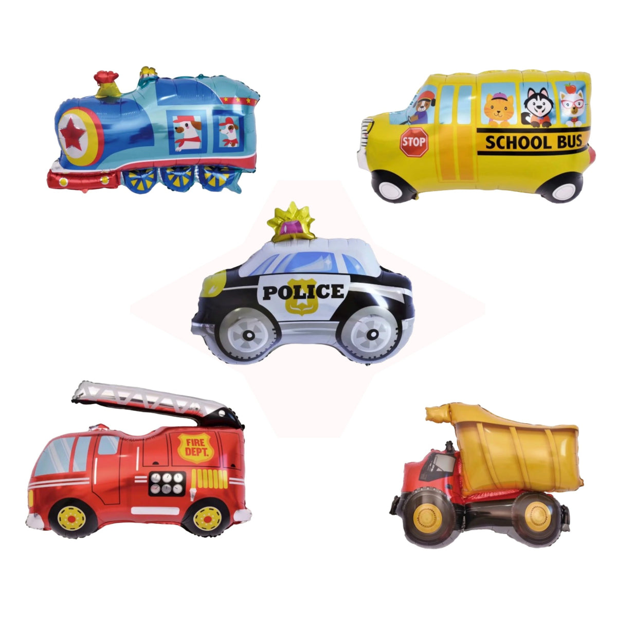 Set 5 Baloane Folie Metalizata, Figurine Masini de Curse, Umflare Aer sau Heliu, Aluminiu, Multicolor, 30 cm, 5 Bucati