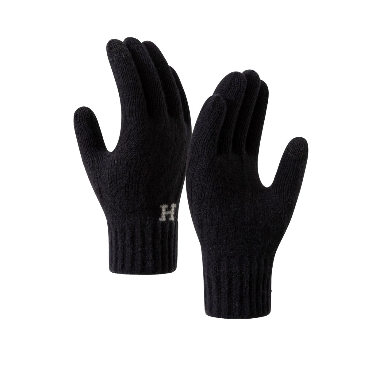 Manusi Barbati pentru Iarna cu Functie Touchscreen, Interior Catifelat si Manseta Elastica, Acril Tricotat, Model H, Marime Universala, Negru