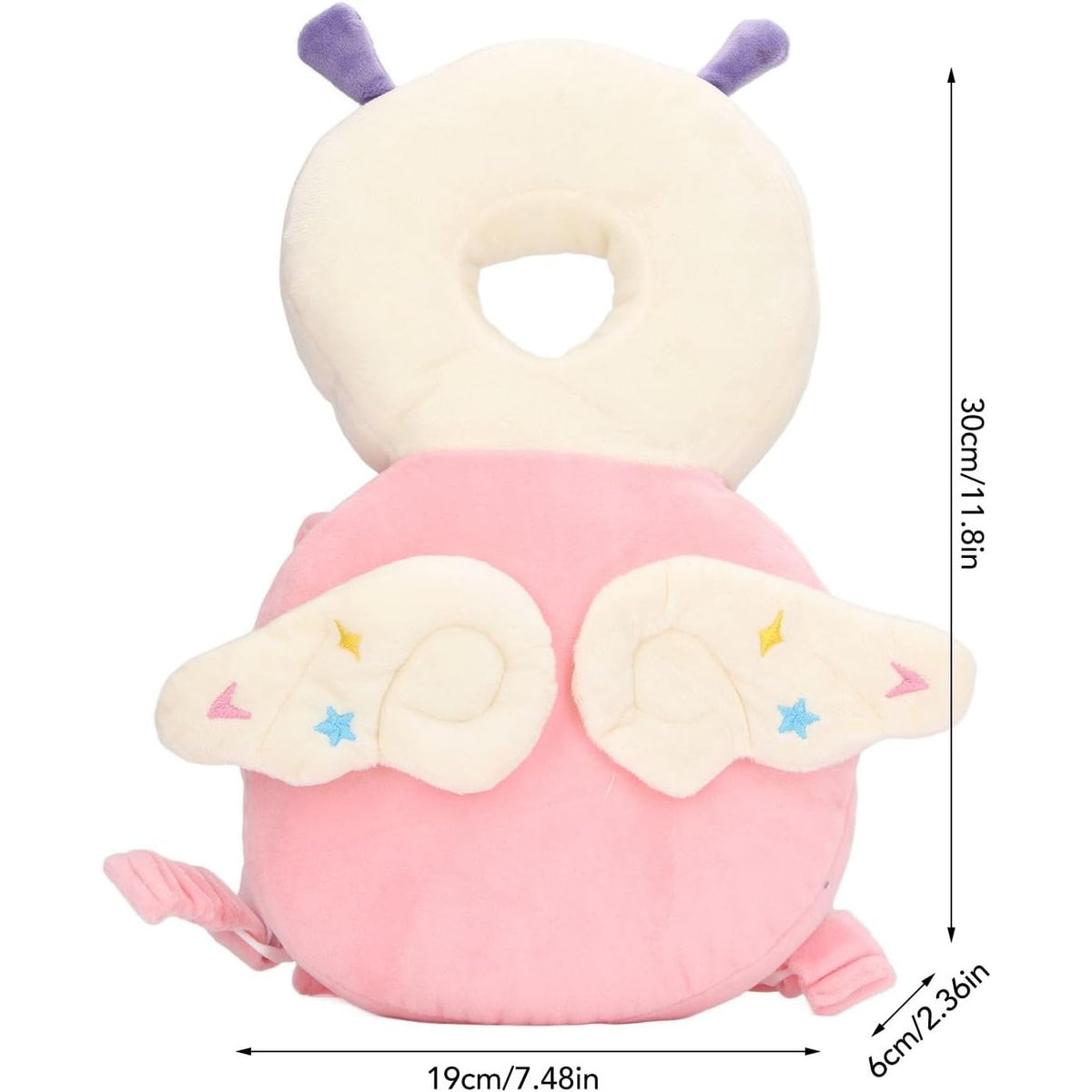 Pernă Protecție Cap Bebeluși Tip Rucsac, Tetieră Anti-Cădere pentru Învățat Mersul, Model Albinuță, Pluș Moale și Bumbac PP, 33x19x6 cm, Roz