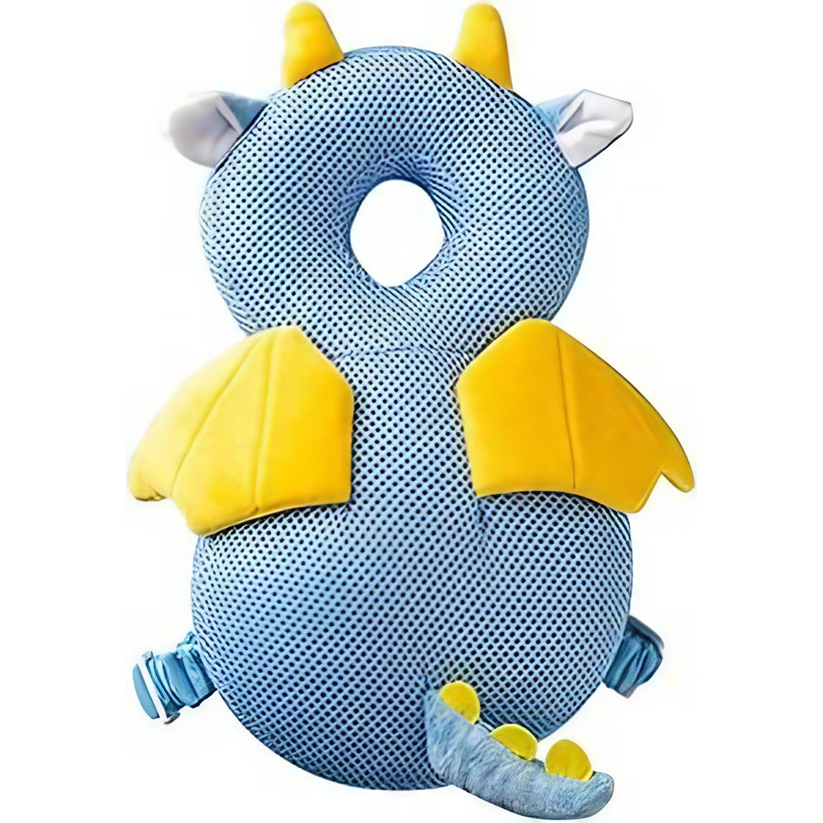 Perna Protectie Cap Bebelusi Tip Rucsac, Tetiera Antireflux pentru Mers si Gat, Model Dragon, Plus Moale si Plasa Respirabila, Bretele Ajustabile, 33x19x6 cm, Albastru