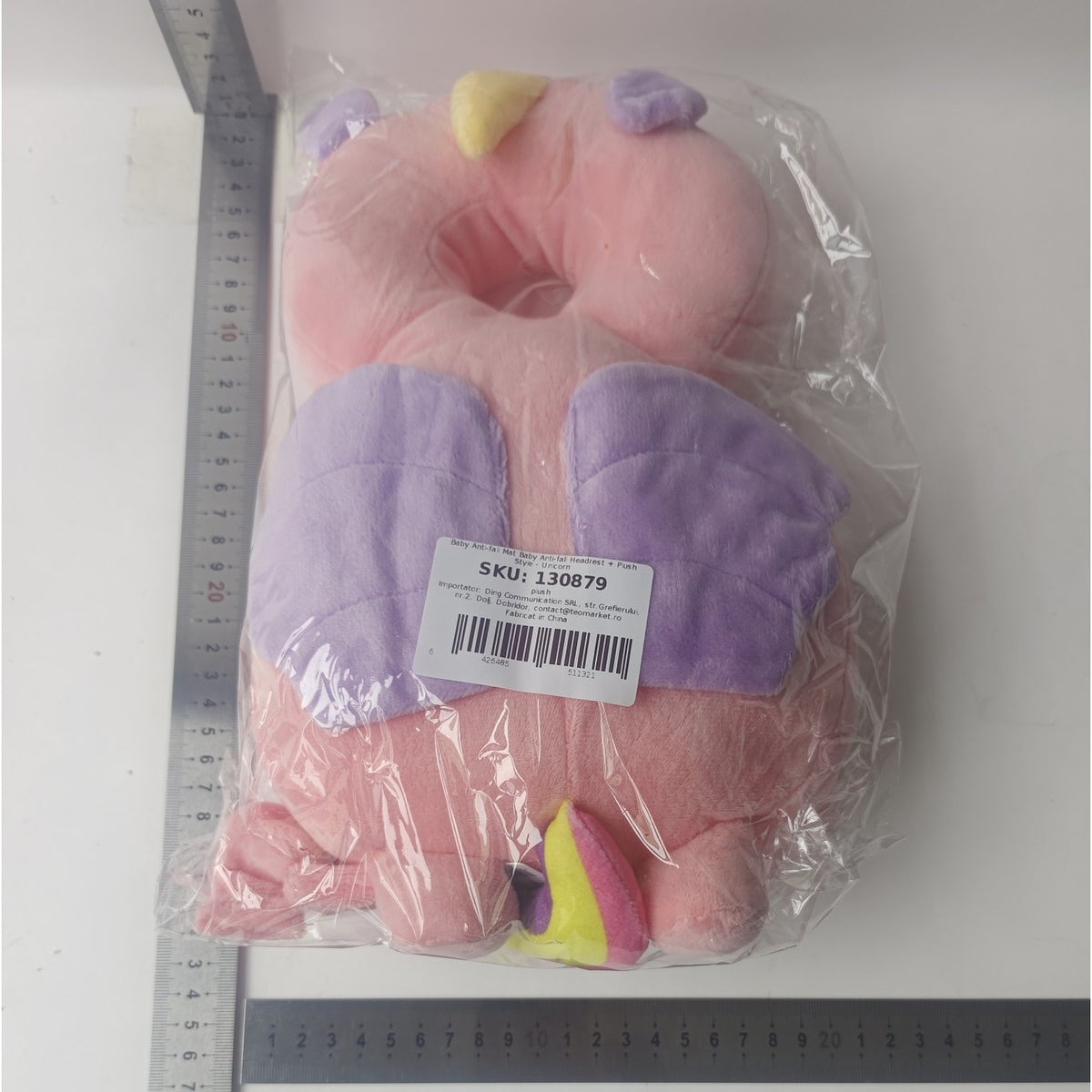 Perna Protectie Cap Bebelusi Tip Rucsac, Tetiera Antireflux cu Bretele Ajustabile, Plus Moale si Bumbac PP, Design Unicorn, Roz, 33x19x6 cm