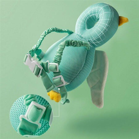 Perna Protectie Cap Bebelusi Tip Rucsac, Tetiera Antireflux din Plus Respirabil, Bretele Ajustabile, Design Bufnita, 33x19x6 cm, Albastru