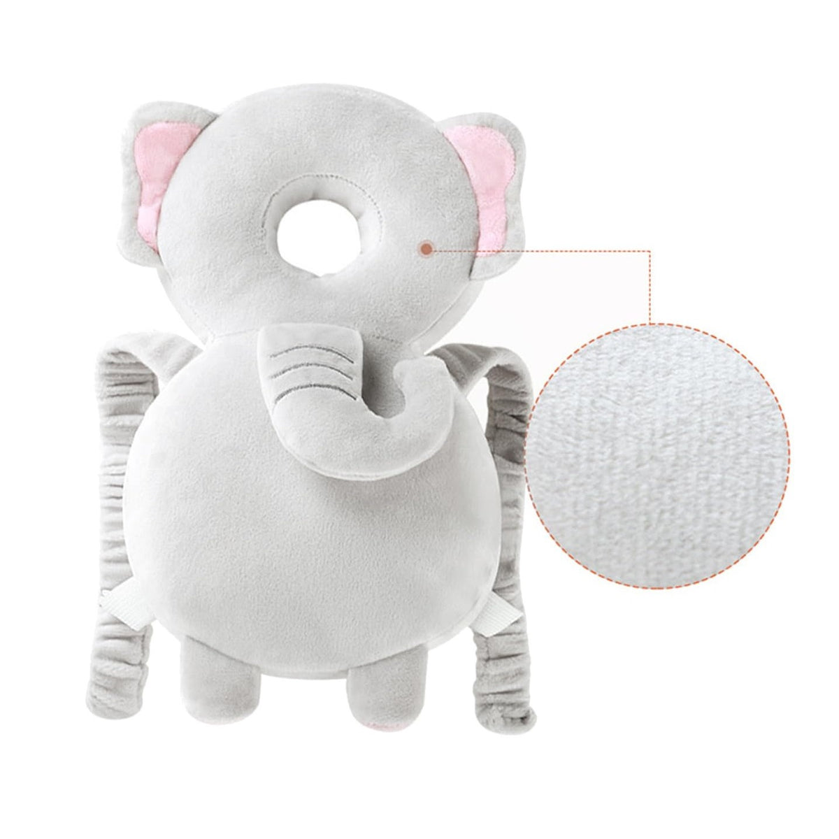 Perna Protectie Cap Bebelusi Tip Rucsac, Tetiera Antireflux din Plus cu Bretele Ajustabile, Design Elefant, Bumbac PP, 33x6x19 cm, Gri