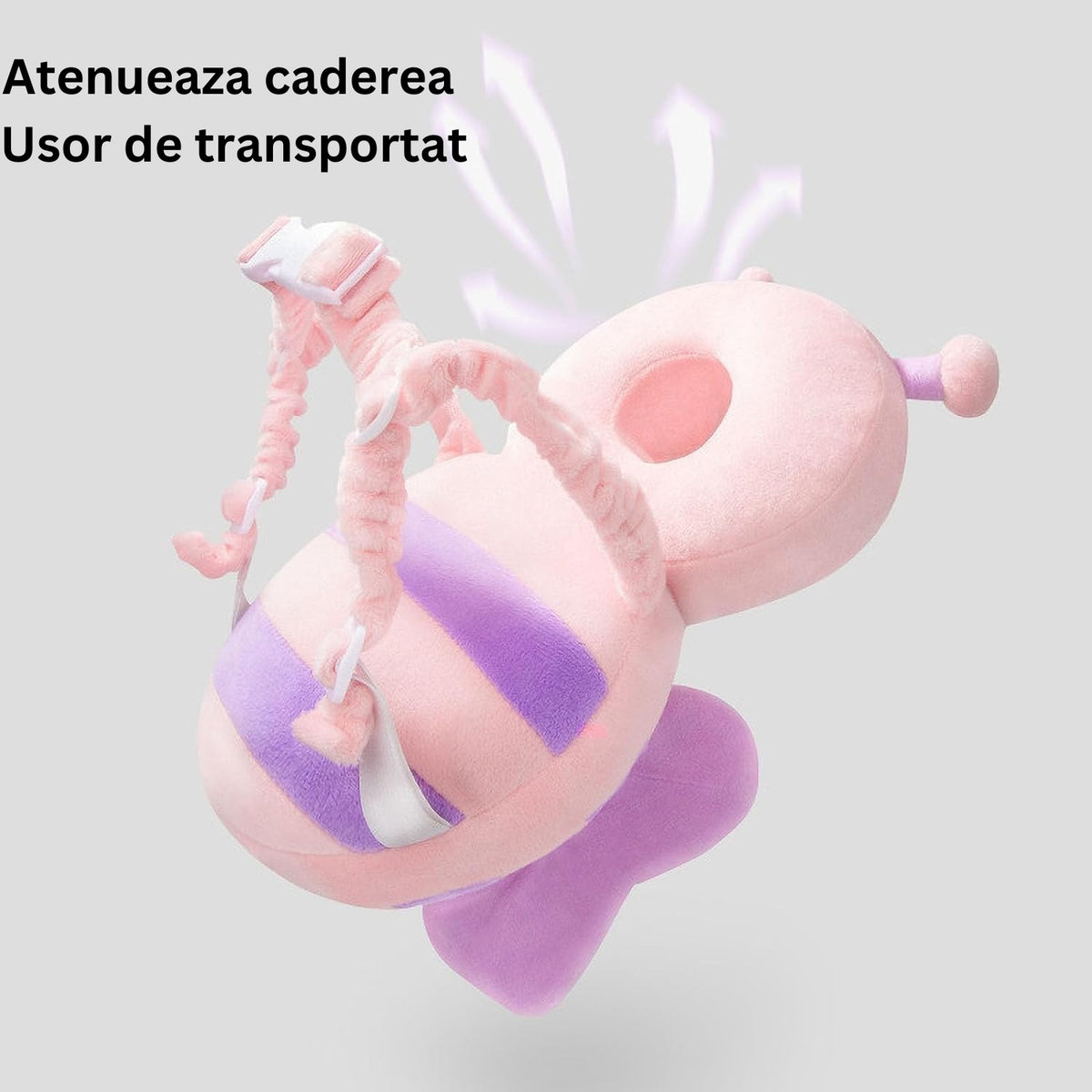 Perna Protectie Cap Bebelusi Tip Rucsac, Tetiera Fluturas Anti-Coliziune cu Bretele Ajustabile, Plus Moale si Bumbac PP, 0-3 Ani, 33x19x6 cm, Roz