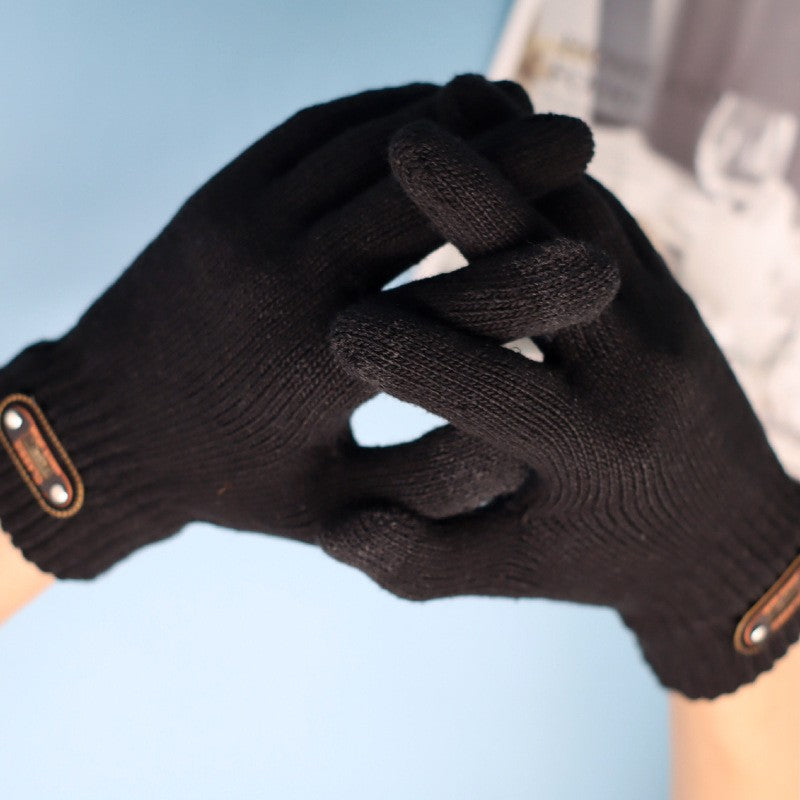 Manusi de Barbat, Model Tricotat cu Functie Touchscreen, Interior Catifelat si Manseta Elastica, Acril, Marime Universala, Negru