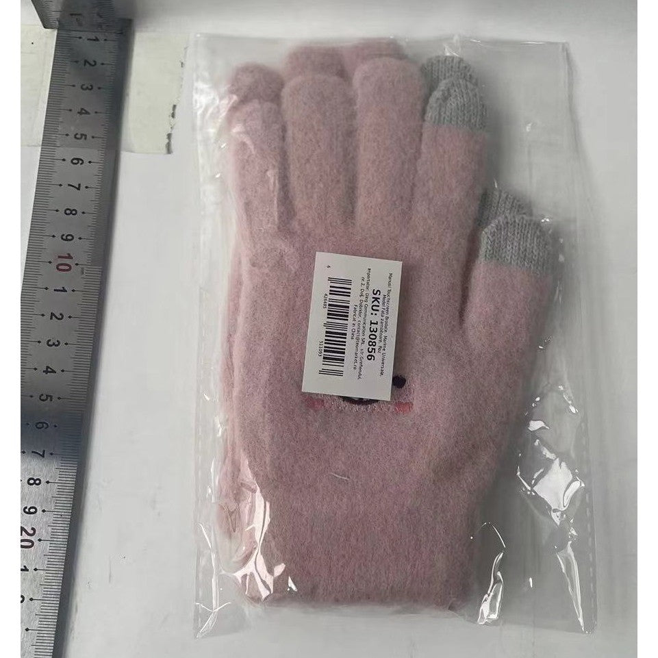Manusi Dama Touchscreen Cu Model Fata Zambitoare, Manusi Iarna Calduroase Din Lana Brodata, Interior Pufos Si Manseta Elastica, Marime Universala, Roz