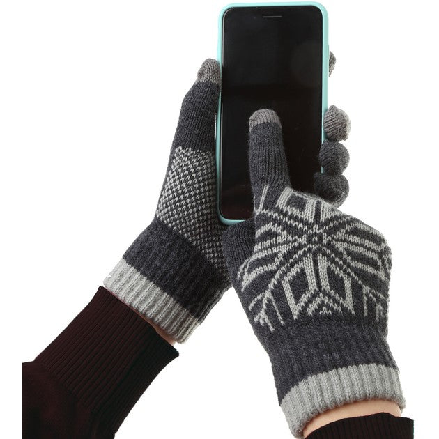 Manusi Barbati pentru Iarna, Functie Touchscreen Ecran Tactil, Interior Catifelat si Anti-Alunecare, Acril Tricotat, Manseta Elastica, Model Fulg, Marime Universala, Gri